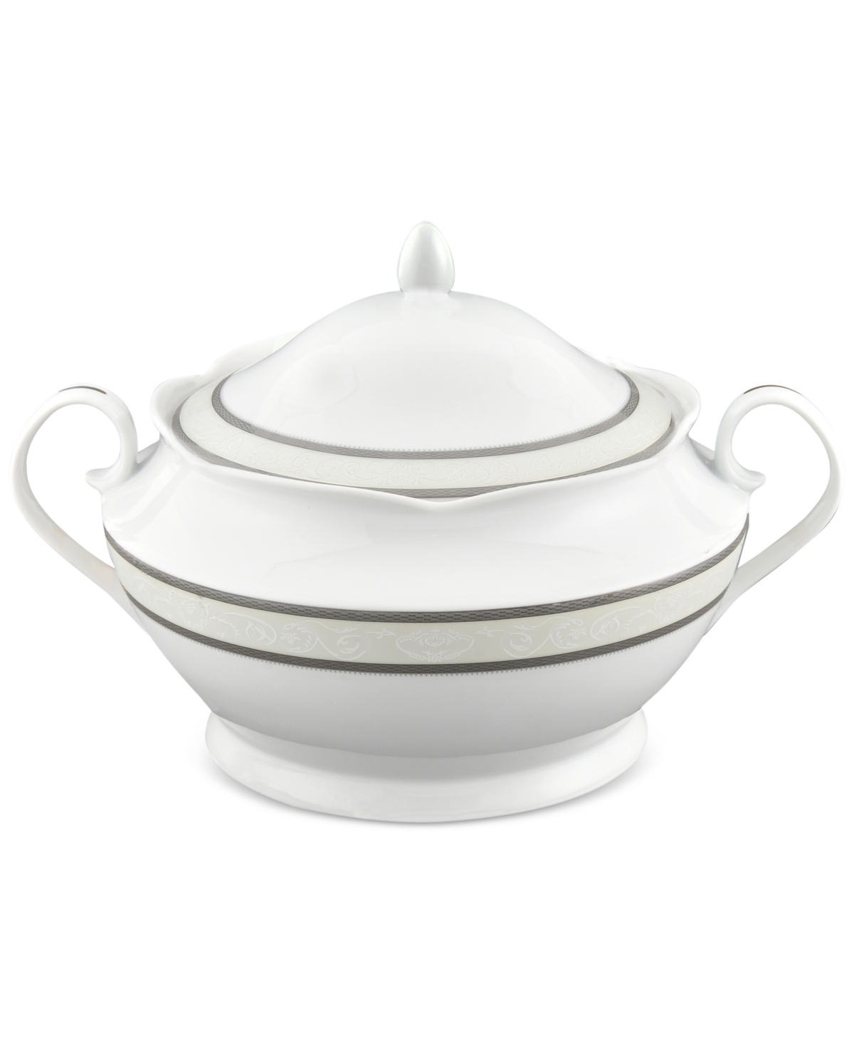 Lorren Home Trends Sirena Porcelain Tureen With Lid In Silver