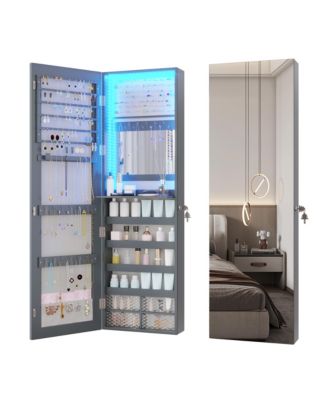 Wall/Door Mounted LED Jewelry Storage Mirror Cabinet