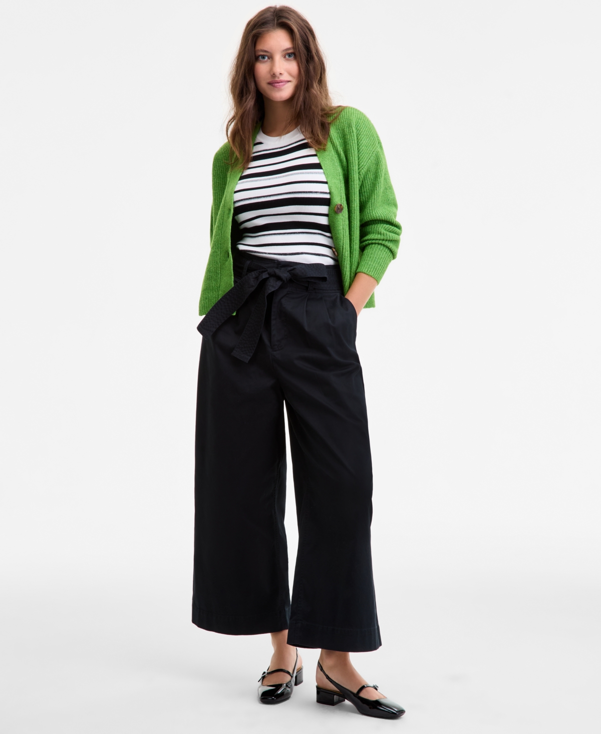 On 34th Women's High-rise Belted Cropped Wide-leg Pants, Macy's Exclusive In Black