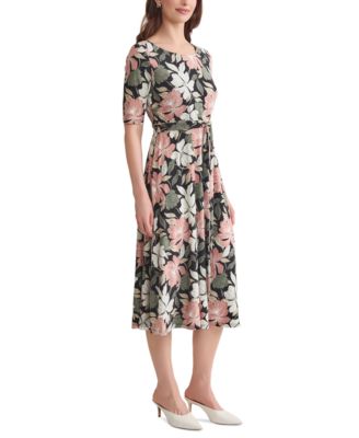 Women's Printed Elbow-Sleeve Midi Dress, Regular & Petite