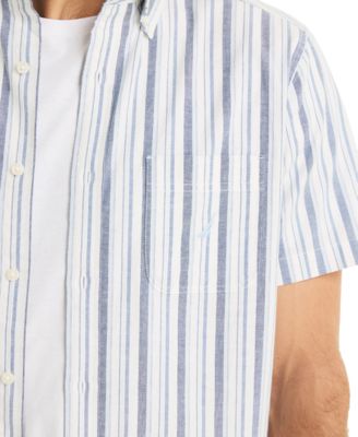 Men's Short Sleeve Striped Button-Down Oxford Shirt
