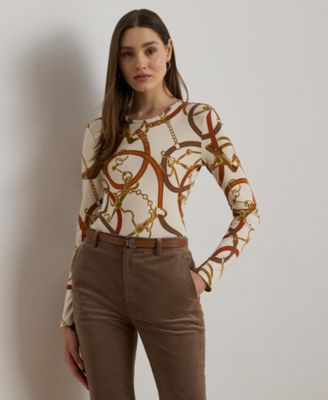 Lauren Ralph Lauren - Women's Belting-Print Cotton Long-Sleeve Tee