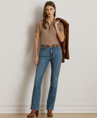 Women's Geo-Print Stretch Piqu&eacute; Polo Shirt