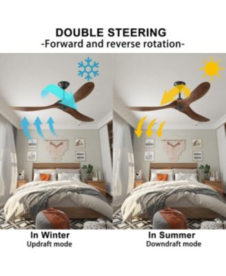 60-inch lampless ceiling fan, for indoor and outdoor, with remote control, reversible DC motor, wood noiseless