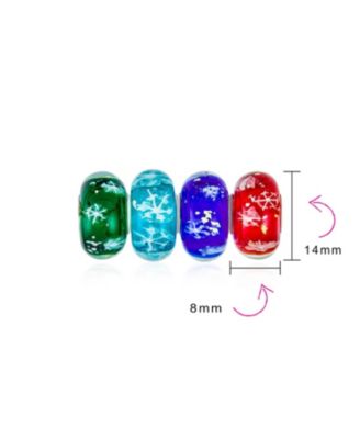 Set of 4 Christmas Charm Bead Snowflake Murano Glass Spacer for Bracelets