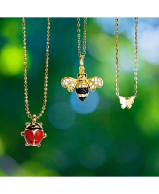 Elegant Queen Bee Pendant Necklace - Black and Golden Cubic Zirconia, 14K Yellow Gold Plated, .925 Sterling Silver