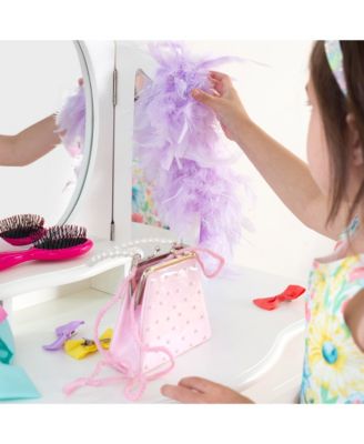 Kids' Vanity and Stool Set - White: Little Girls Pretend Play Princess Desk and Chair, Makeup Mirror with Storage Drawer
