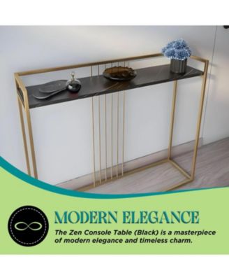 Modern Sofa Console Table with Faux Marble Storage Shelf & Gold Metal Frame for Hallway, Bedroom, Living Room, Foyer