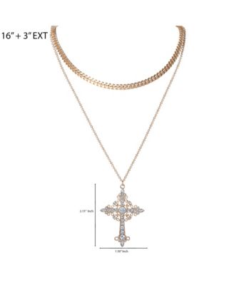 Gold-Tone Rhinestone Cross and Curb Chain Necklace Set