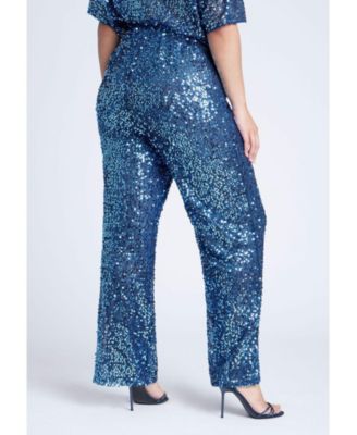 Women's Plus Size Sequin Open Mesh Straight Leg Pant
