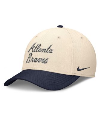 Nike - Men's Natural/Navy Atlanta Braves Statement Rise Performance Flex Hat
