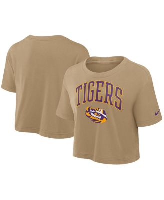 Nike - Women's&nbsp;Tan LSU Tigers Power Pursuit Athletic Prep Arch Performance Cropped T-Shirt
