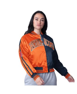 Starter - Women's Orange/Navy Denver Broncos Zone Blitz Cropped Full-Snap Satin Jacket