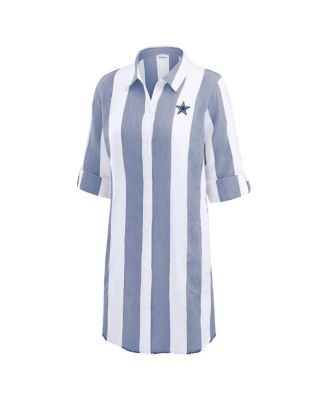 Women's Navy/White&nbsp;Dallas Cowboys Rugby Beach Stripe Button-Up Tunic Top