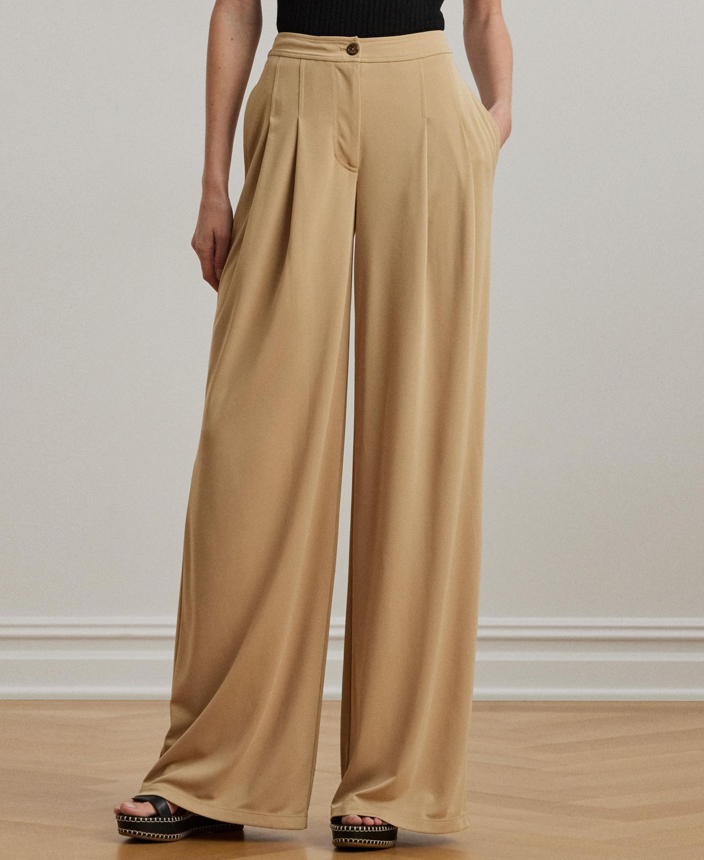 Женские брюки Lauren Ralph Lauren Pleated Stretch Jersey Wide-Leg, цвет: Берёзовый рыжевато-коричневый — фото 2