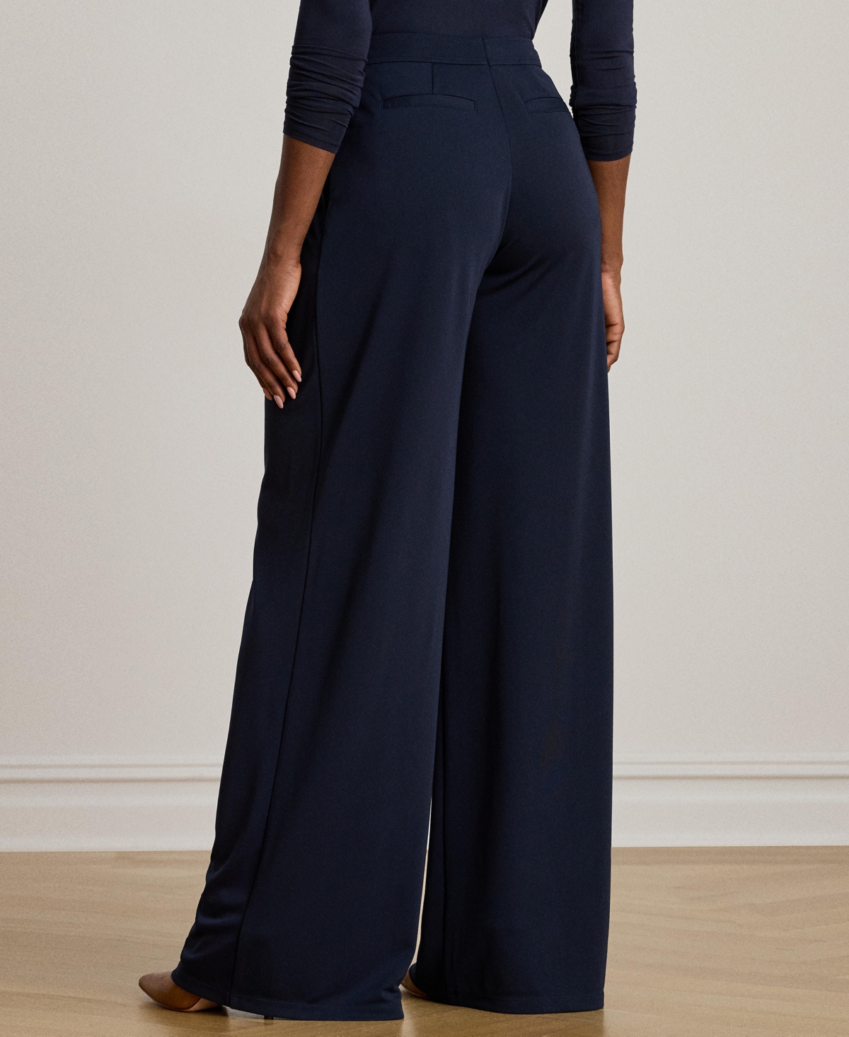 Ralph Lauren Women's Pleated Stretch Jersey Wide-leg Pants In Blue