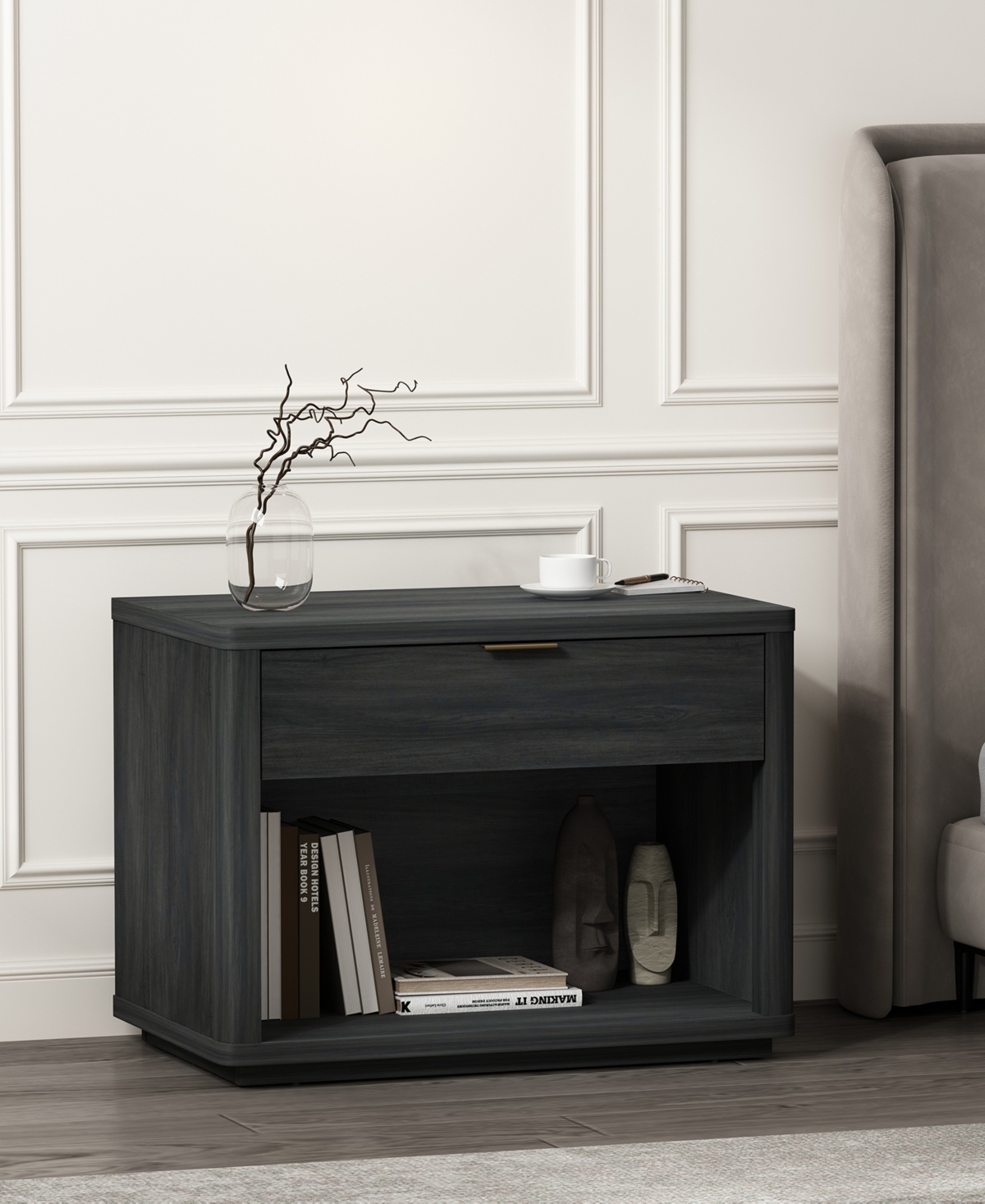 Manhattan Comfort 32" Evelyn Wood 1-drawer Nightstand In Gray