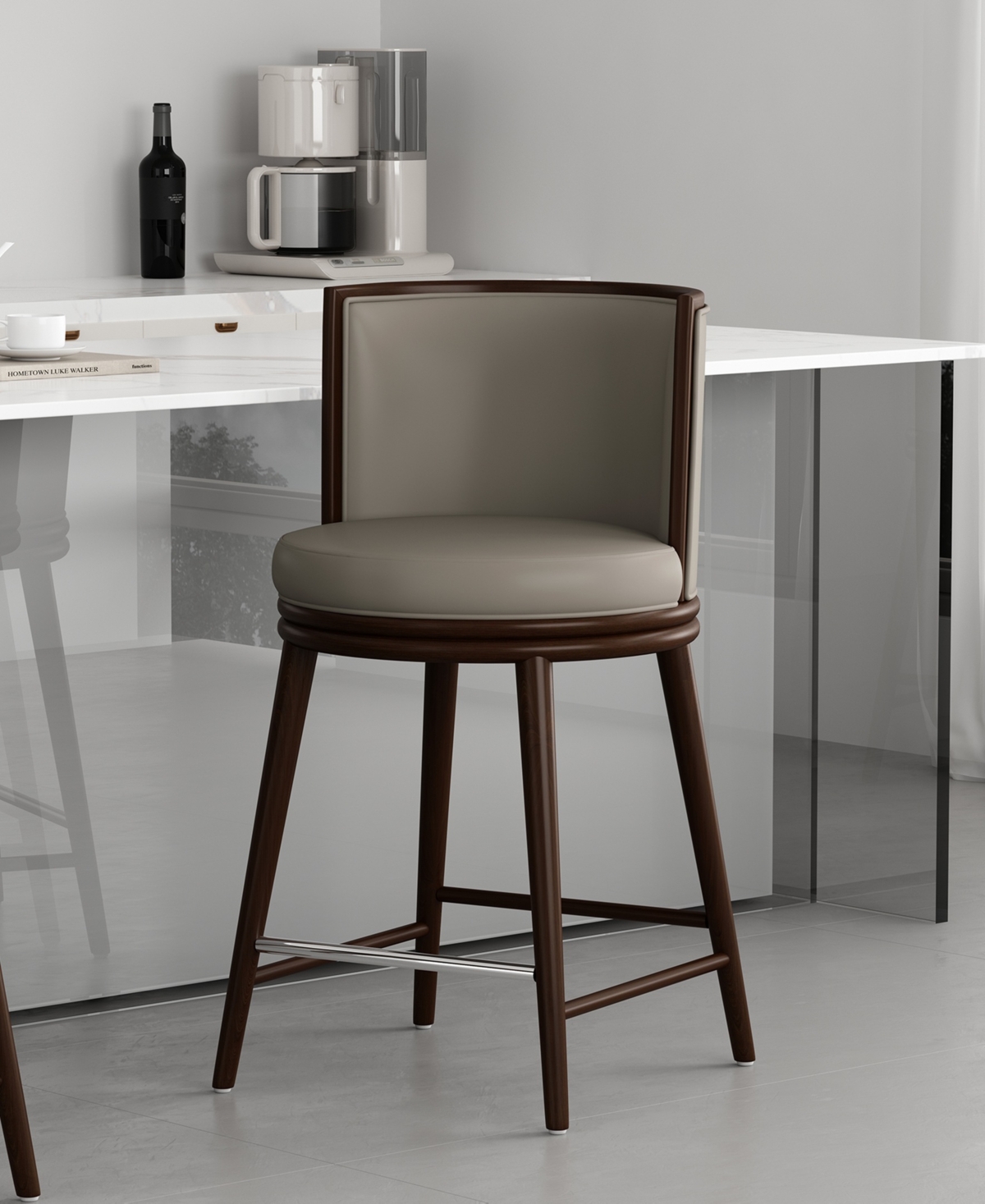 Manhattan Comfort 37.6" Evalyn Faux Leather Upholstered Counter Stool In Brown