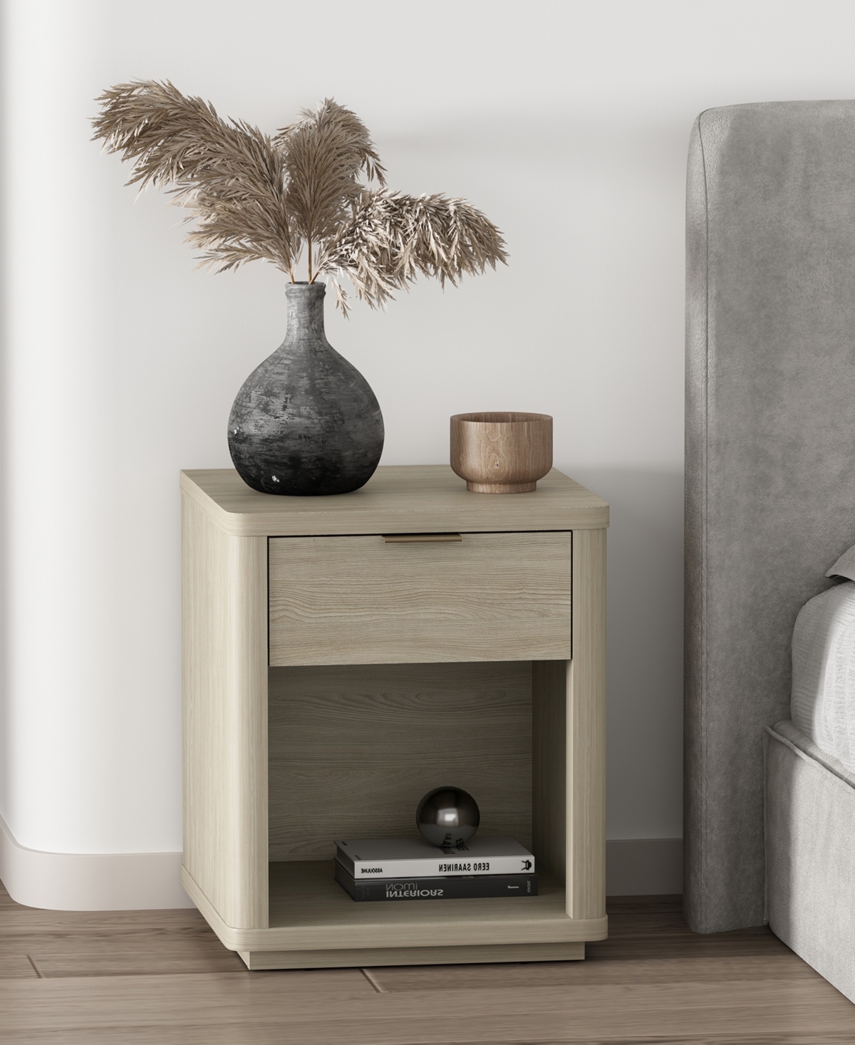 Manhattan Comfort 20" Evelyn Wood 1-drawer Nightstand In Brown