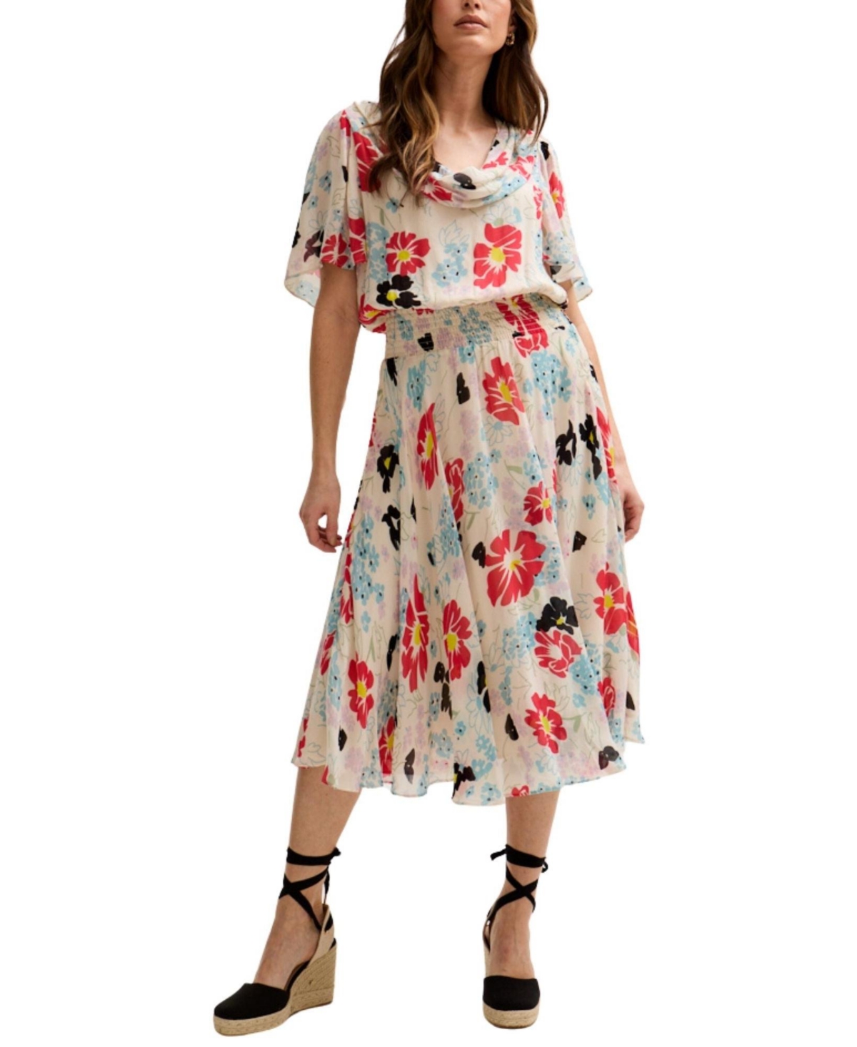 Women's Galaxy Cowl Neck Poppy Print Midi Dress - Open miscellaneous
