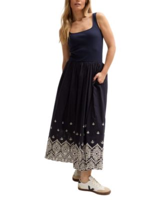 Women's Cora Sleeveless Jersey Bodice Embroidered Midi Dress