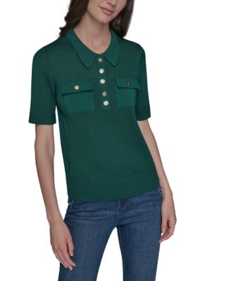 KARL LAGERFELD PARIS Women's Short-Sleeve Button-Front Sweater