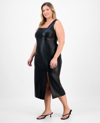 Trendy Plus Size Faux-Leather Midi Dress, Macy's Exclusive
