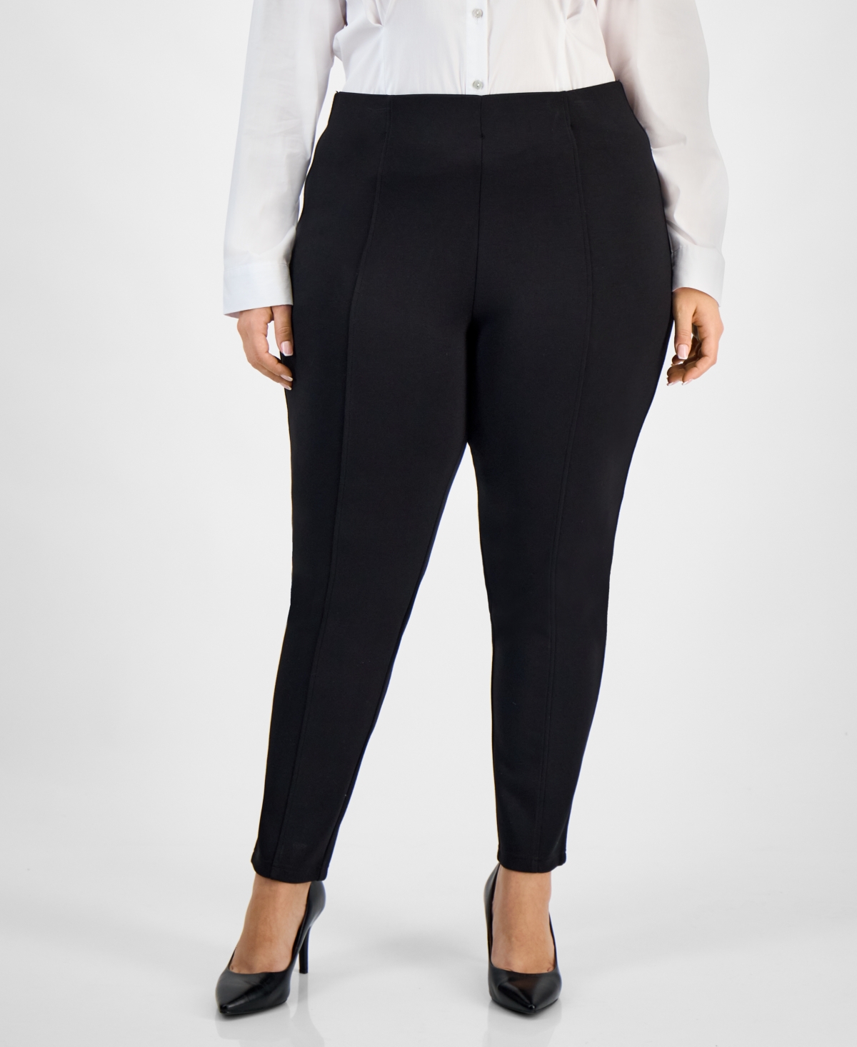Bar Iii Trendy Plus Size High Rise Ponte Leggings, Macy's Exclusive In Black