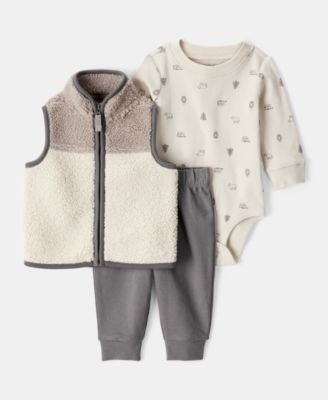 Carter's - Baby Boys Faux-Sherpa Vest, Bodysuit & Pants, 3 Piece Set