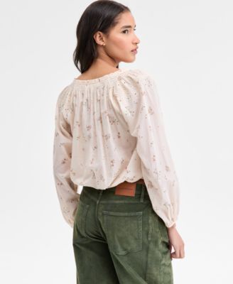 Women's Embroidered Smocked Peasant Top