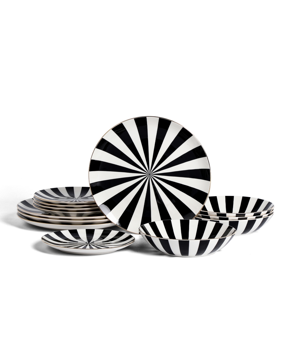 Empire 12 Pc. Dinnerware Set, Service for 4 - Black, White, Gold
