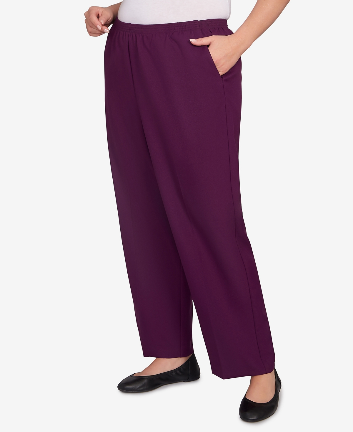 Alfred Dunner Plus Size Classic Poly Accord Medium Length Pants In Purple