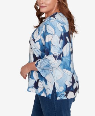Plus Size Classic Monotone Floral Embellished Top