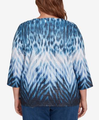 Plus Size Classic Ombre Animal Skin Three Quarter Sleeve Top