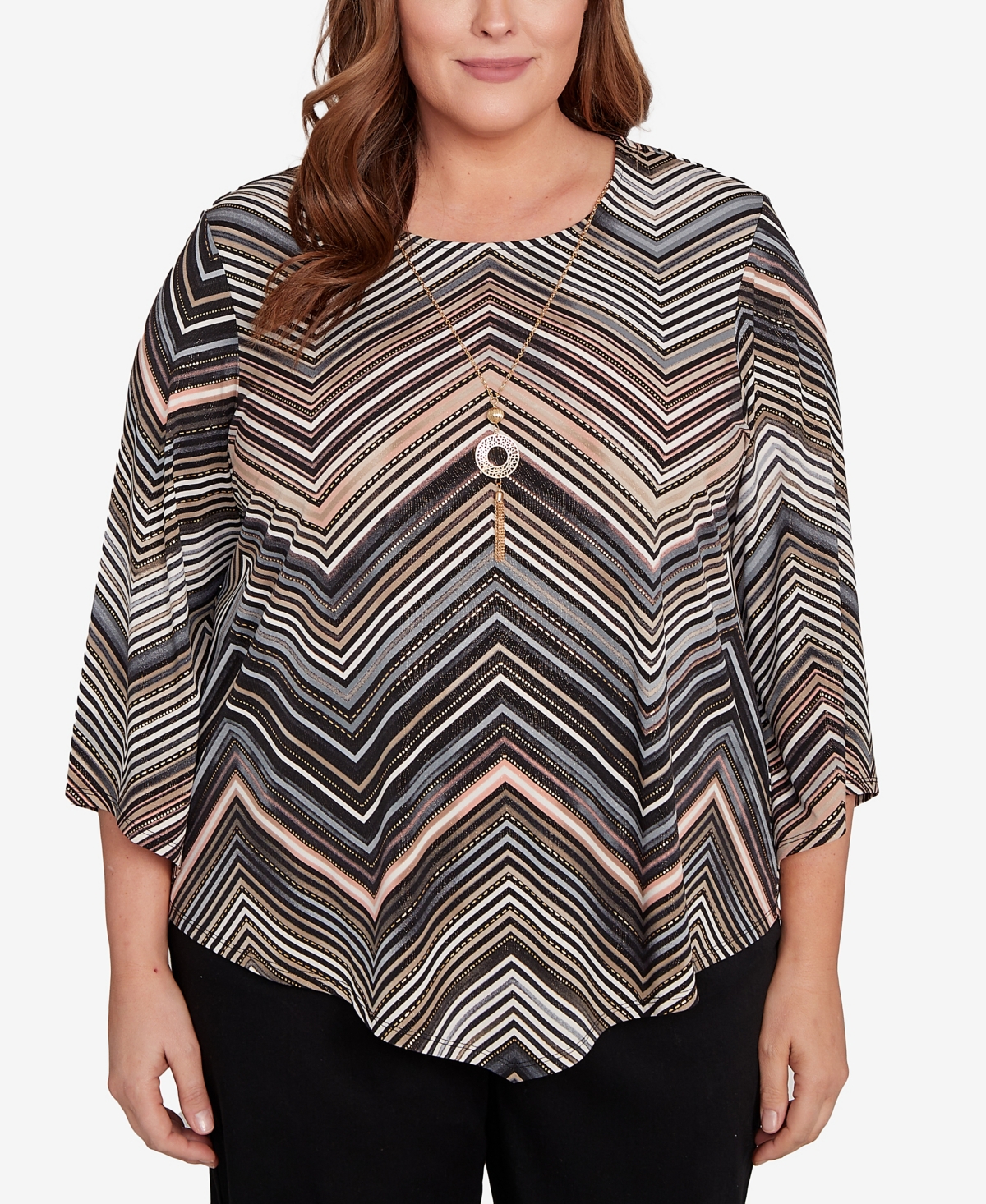 Alfred Dunner Plus Size Classic Chevron Stripe Crew Neck Top In Multi