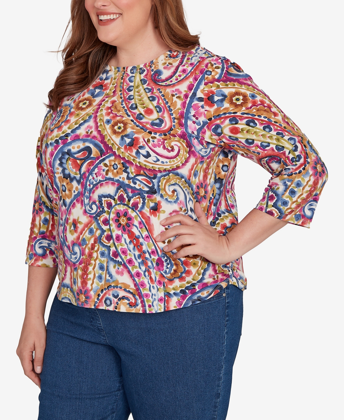 Alfred Dunner Plus Size Paisley Three Quarter Sleeve Top In Multi
