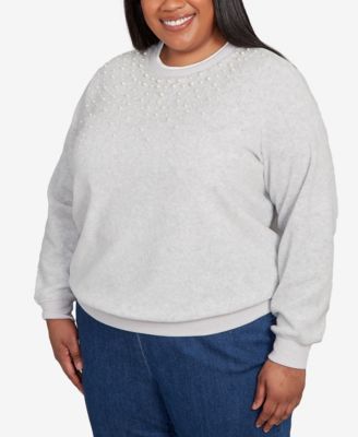 Plus Size Classic Embellished Neckline Anti-Pill Sweater