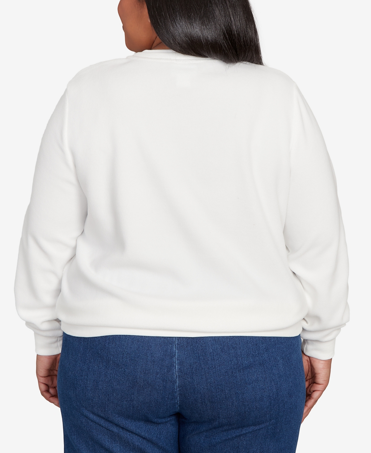 Alfred Dunner Plus Size Classic Embellished Neckline Anti-pill Sweater In White