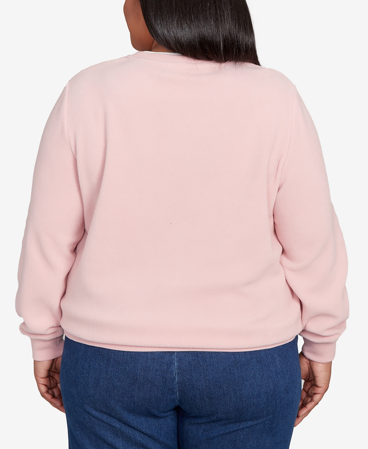 Alfred Dunner Plus Size Classic Embellished Neckline Anti-pill Sweater In Pink