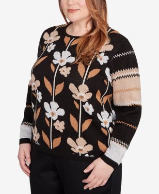 Plus Size Classic Vertical Flower Zig Zag Sweater