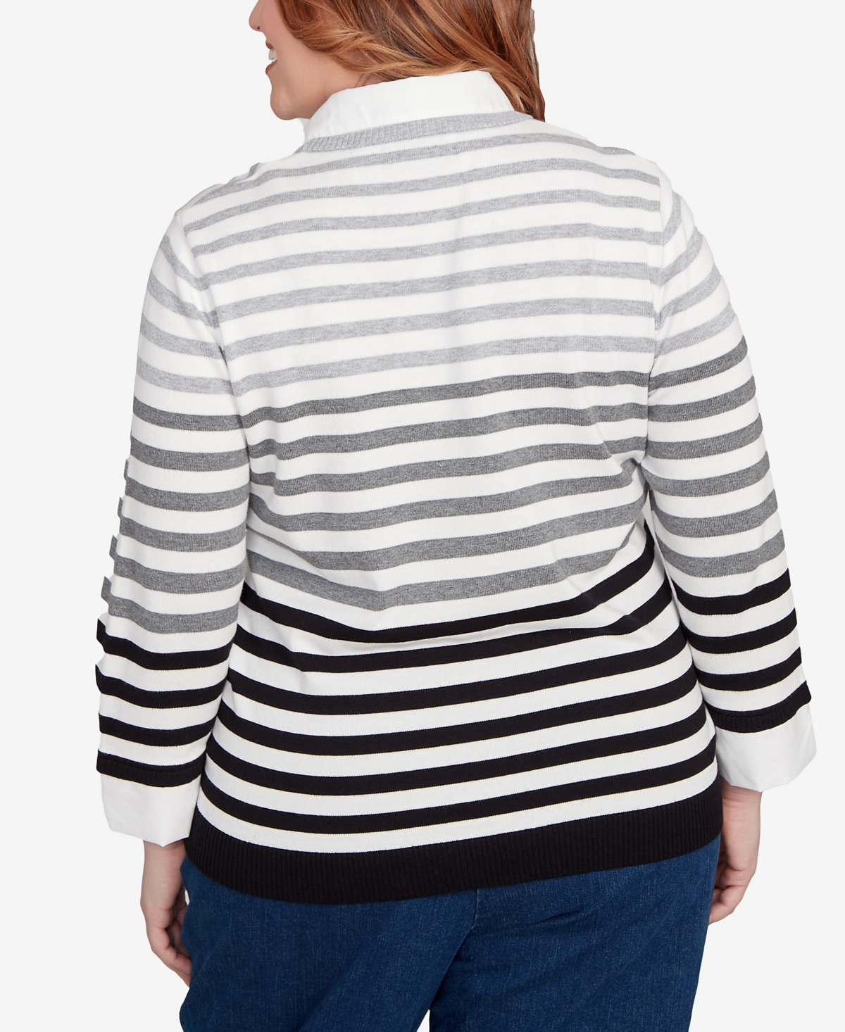 Alfred Dunner Plus Size Classic Ombre Stripe Two In One Sweater In Black