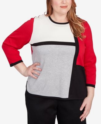 Plus Size Classic Colorblock Long Sleeve Sweater