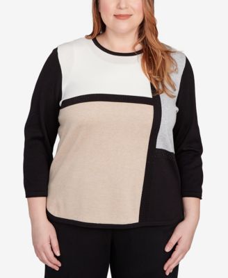 Plus Size Classic Colorblock Long Sleeve Sweater