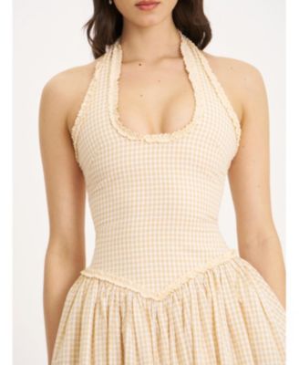 Women's Idella Yellow Gingham U Neck Midi Dress