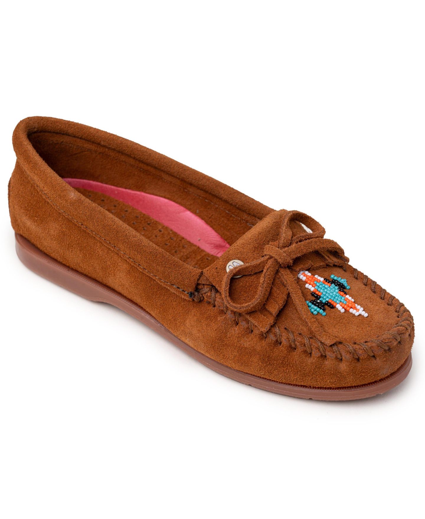 Женские замшевые мокасины Minnetonka Nizhoni с бисером, цвет: Коричневый — фото 1