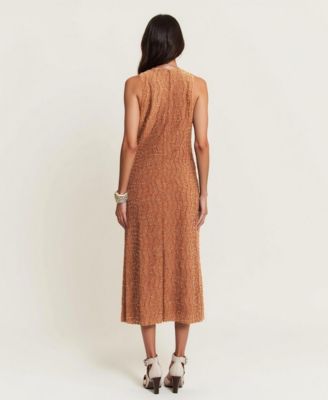 Women's Hand-Embellished Sleeveless Mesh Sequin Midi Dress