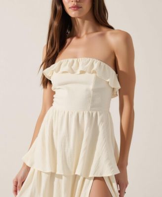 Women's Strapless Tiered Ruffle Maxi Dress With High Slit