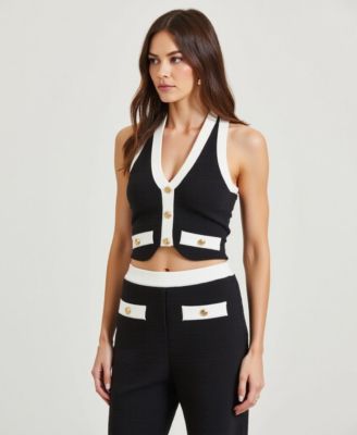 Women's Two-Piece Halter Crop Top and Wide-Leg Pant Set