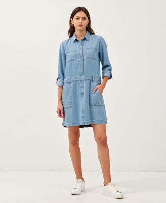 Women's Button-Front Denim Mini Dress with Pockets