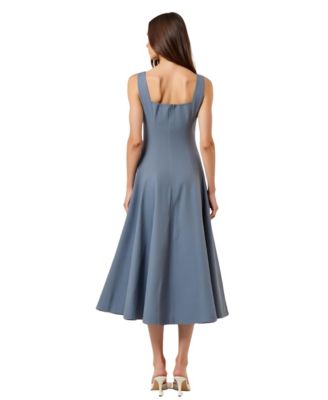 Women's Wide Strap Square Neck Fit & Flare Midi Dress